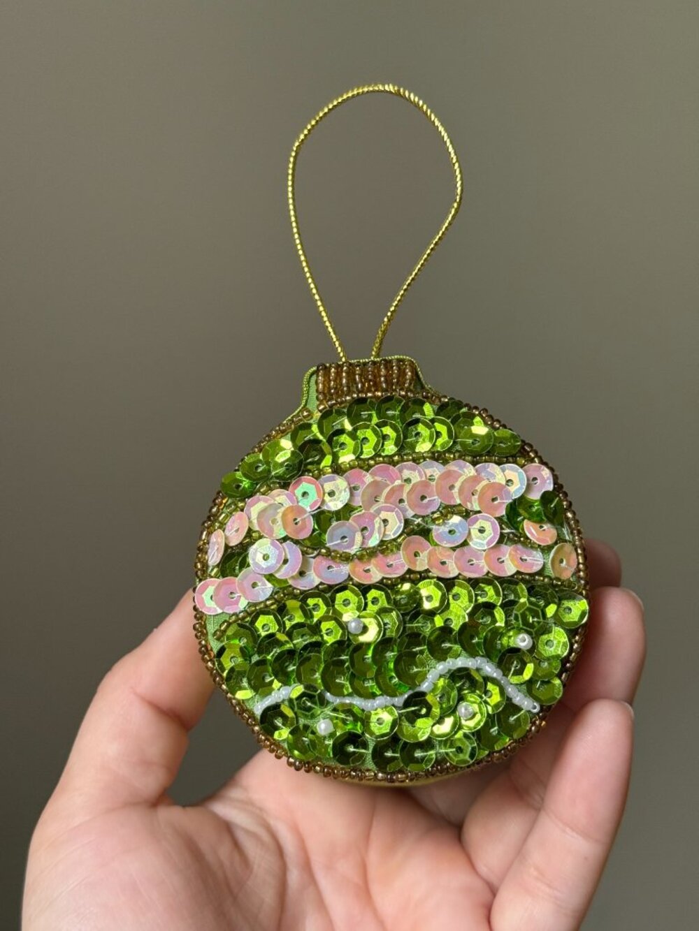Green Sequin Hanging Christmas Tree Ball Ornament Hidden Gift Box
